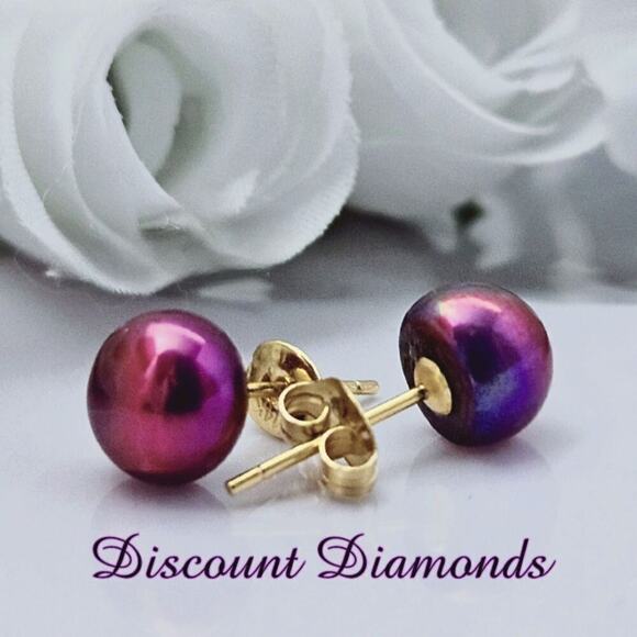 Atlas Pearls Jewelry - Natural Rose South Sea Pearl Stud (Post) Earrings 8/9 mm Solid 14K Yellow Gold